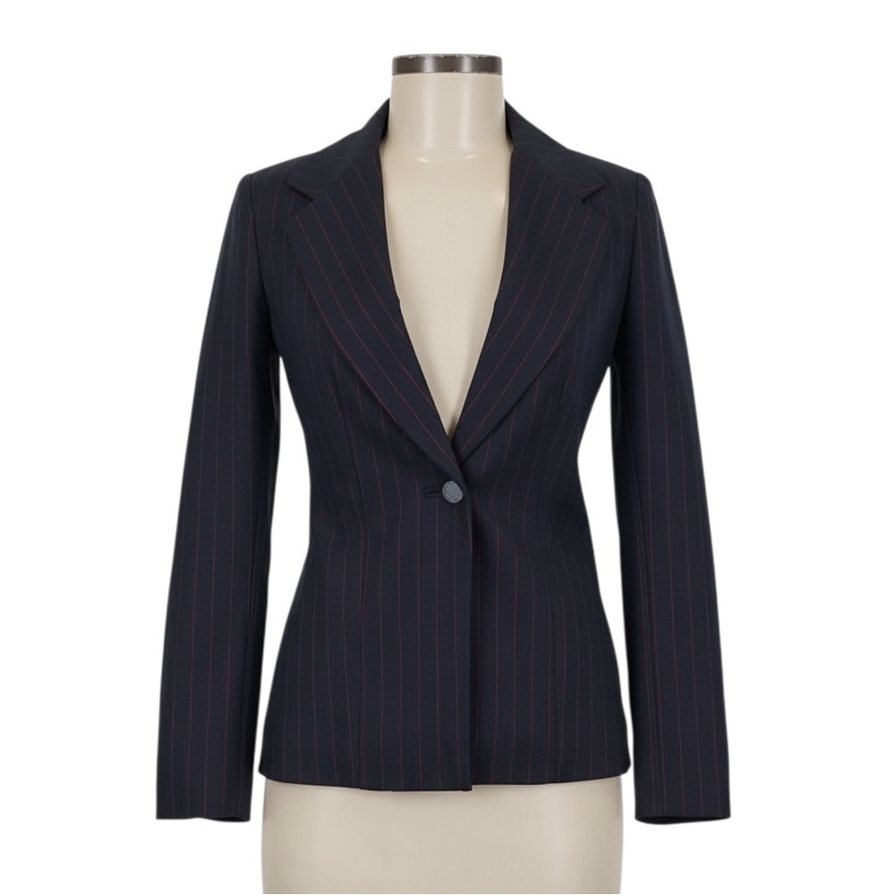 Daniele Corte 100% Silk Pinstripe Blazer Navy Blue Red Size 38 NWOT MSRP $1200